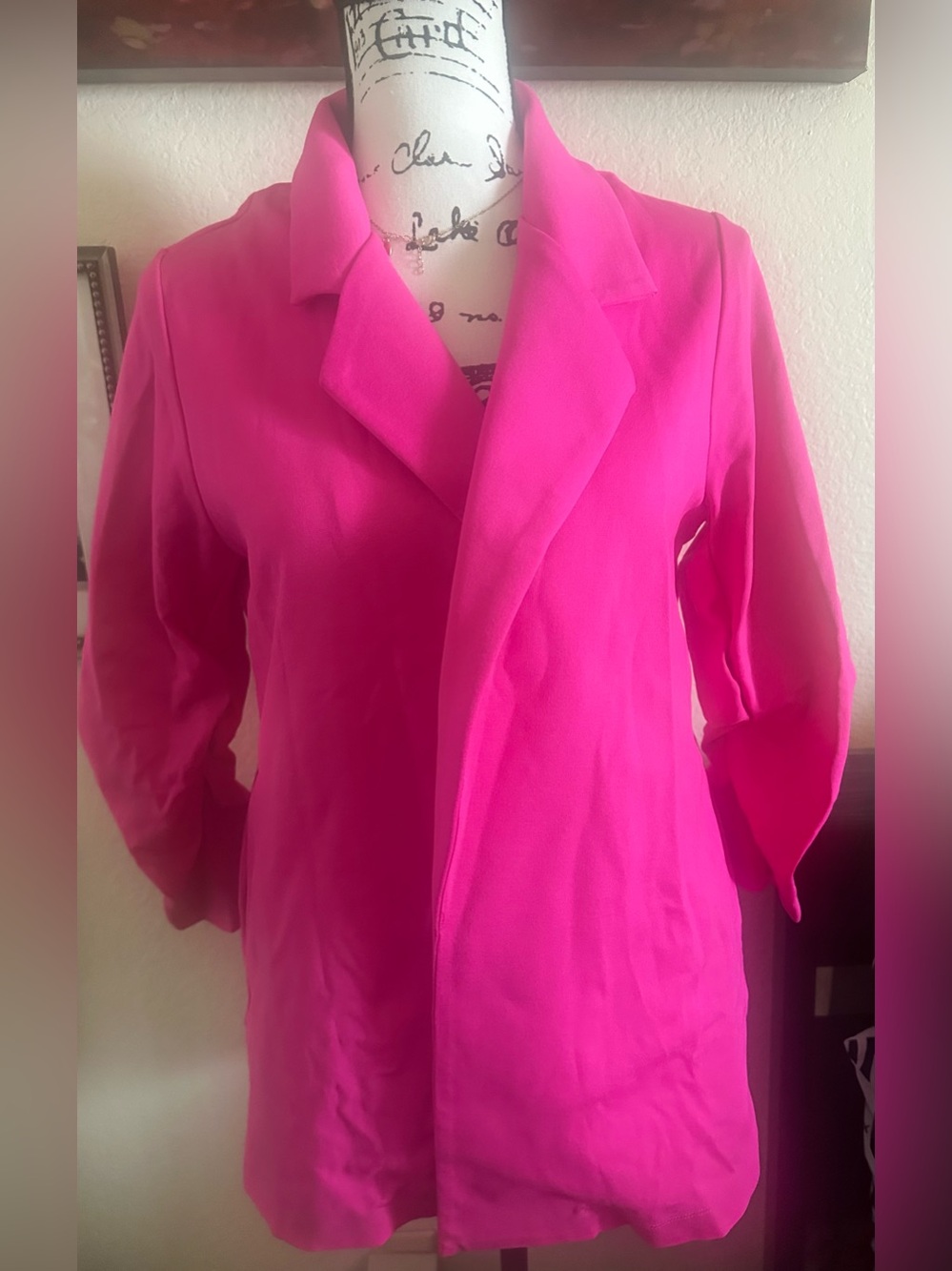 Scarlett Bright Pink Open Front Blazer Jacket - Picture 2 of 9